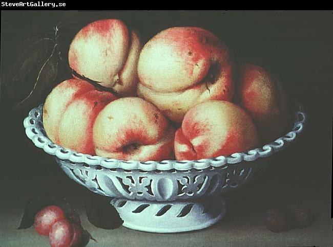 Fede Galizia Peaches in a pierced white faience basket